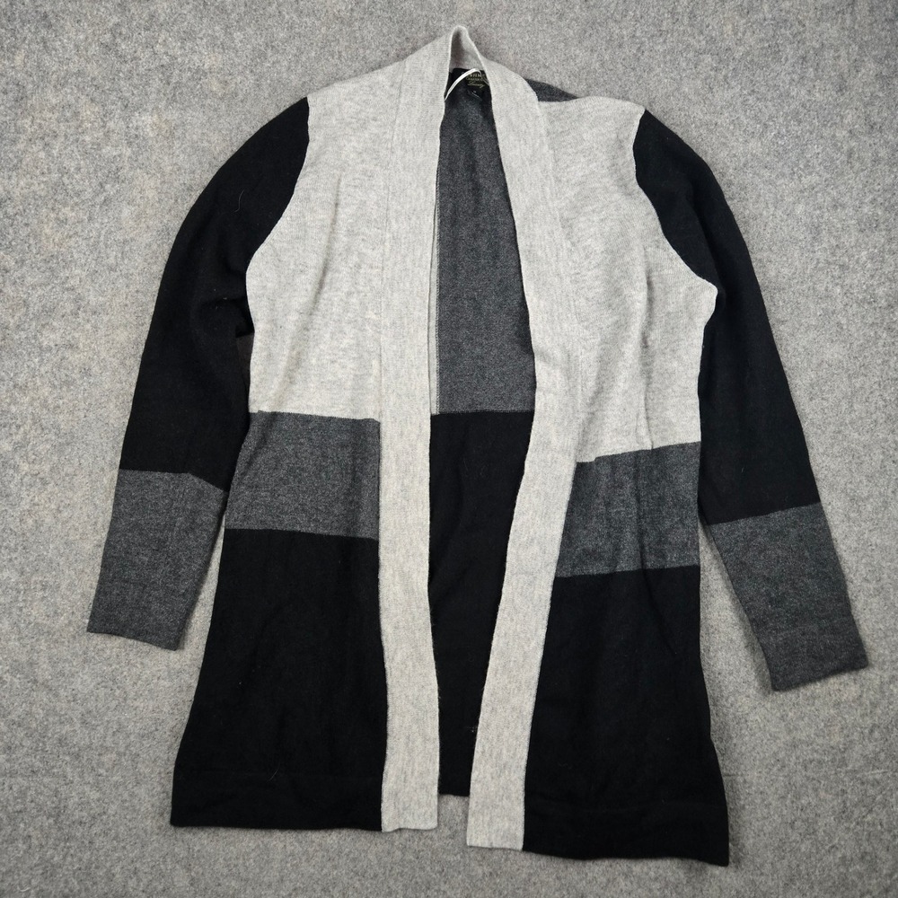 Charter Club Cardigan Womens M Gray 100% Cashmere Colorblock Open Front Luxury